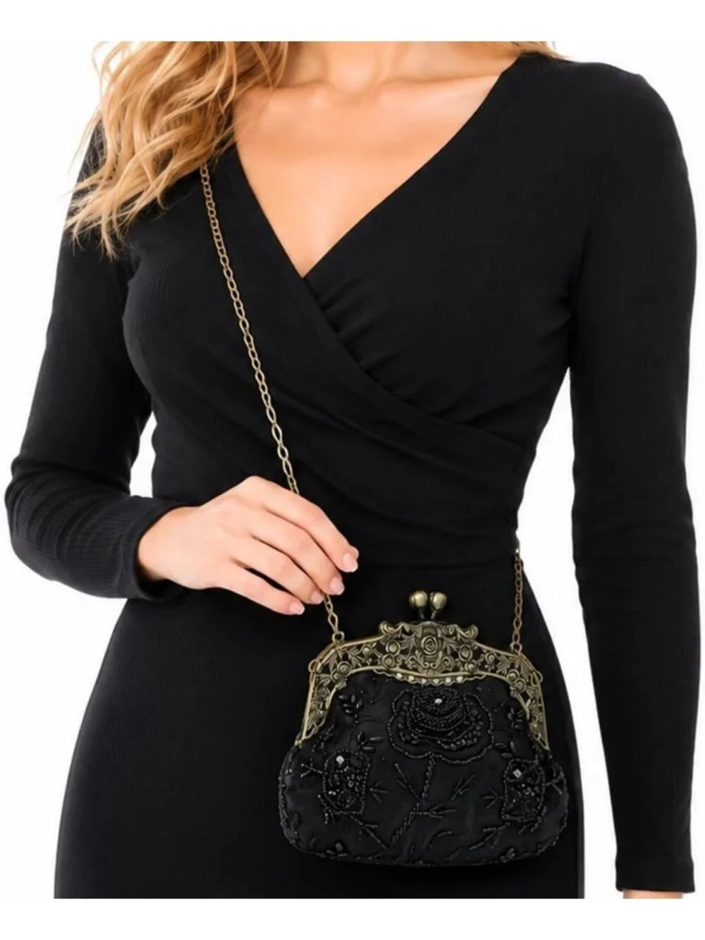 Vintage Beaded Sequin Flower Evening Clutch | Wedding & Prom Party Handbag